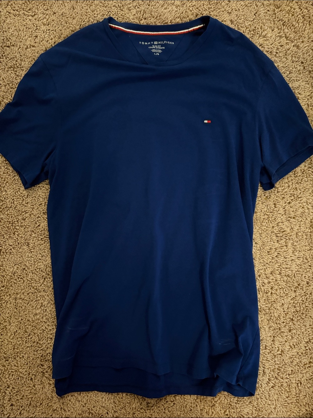 Tommy Hilfiger Navy Short Sleeve Crew Tee with Mini Flag Logo